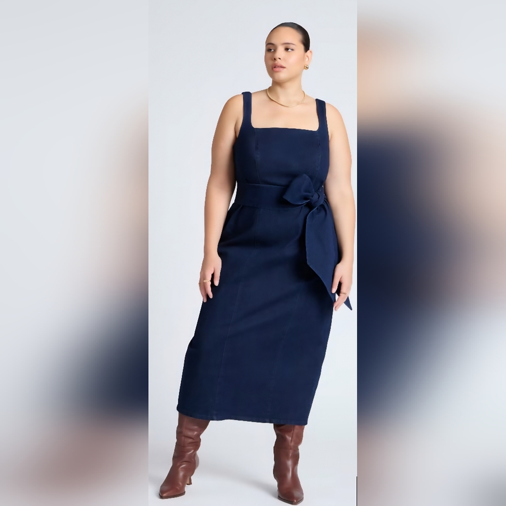 ELOQUII - Tie Detail Denim Midi Dress - SZ 28 - NWT